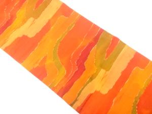 手織り紬　霞模様織り出し　名古屋帯